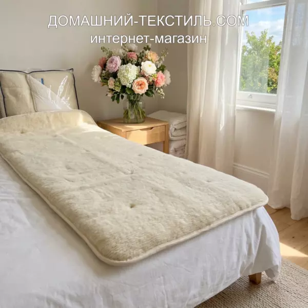 Woolly & Tencel Наматрасник 100 Тенсель-натуральная овечья открытая шерсть Стеганый с резинками по углам Лежебока Россия ДОМАШНИЙ-ТЕКСТИЛЬ.COM интернет-магазин