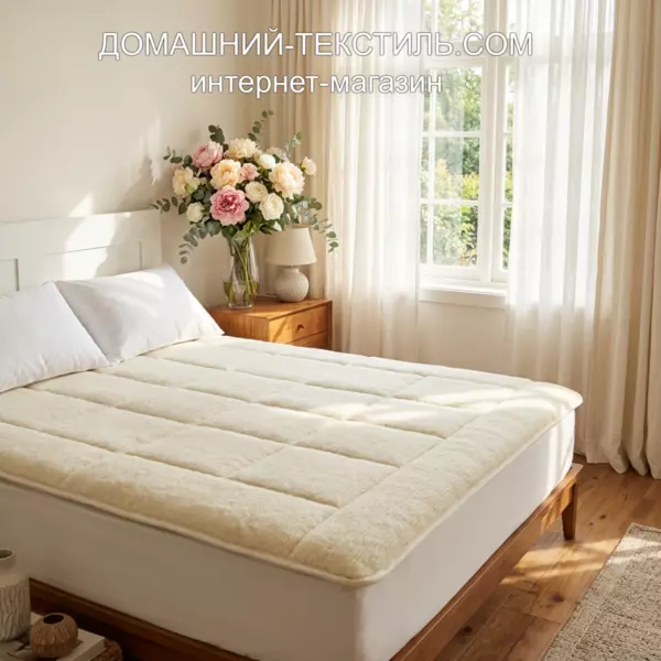Woolly & Tencel Наматрасник 100 Тенсель-натуральная овечья открытая шерсть Стеганый с резинками по углам Лежебока Россия ДОМАШНИЙ-ТЕКСТИЛЬ.COM интернет-магази (1)